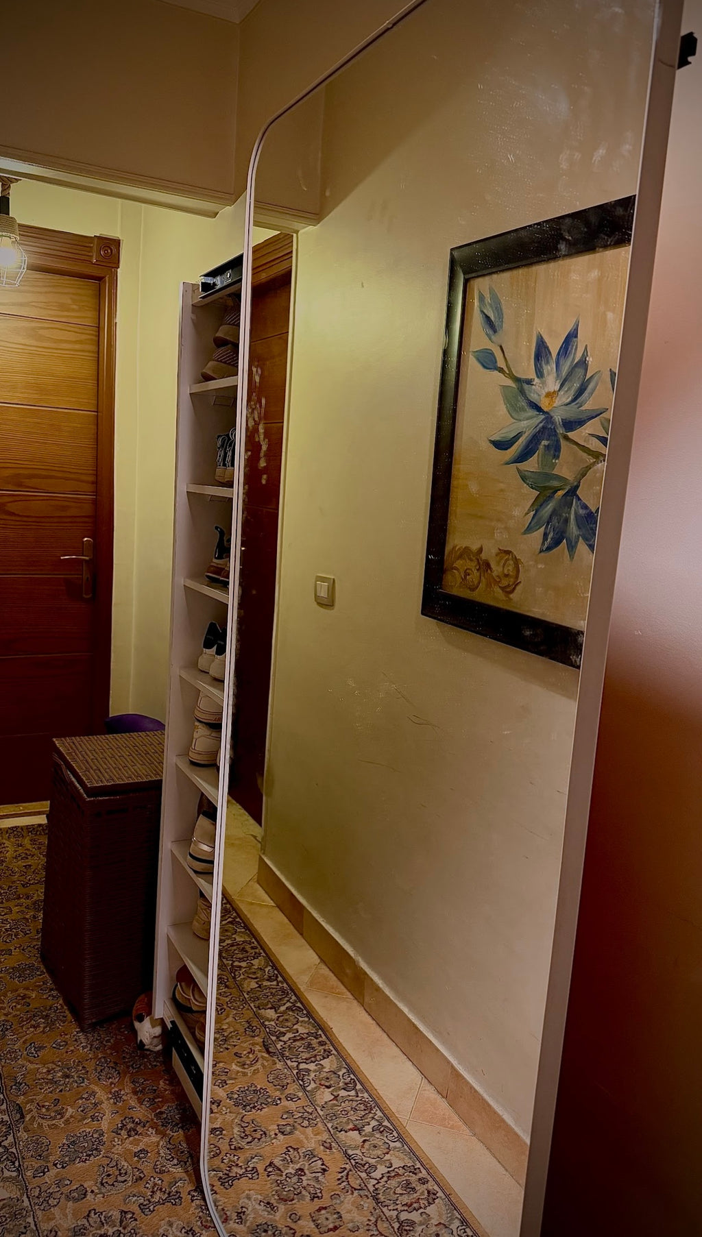 Shoe cabinet with mirror and bench