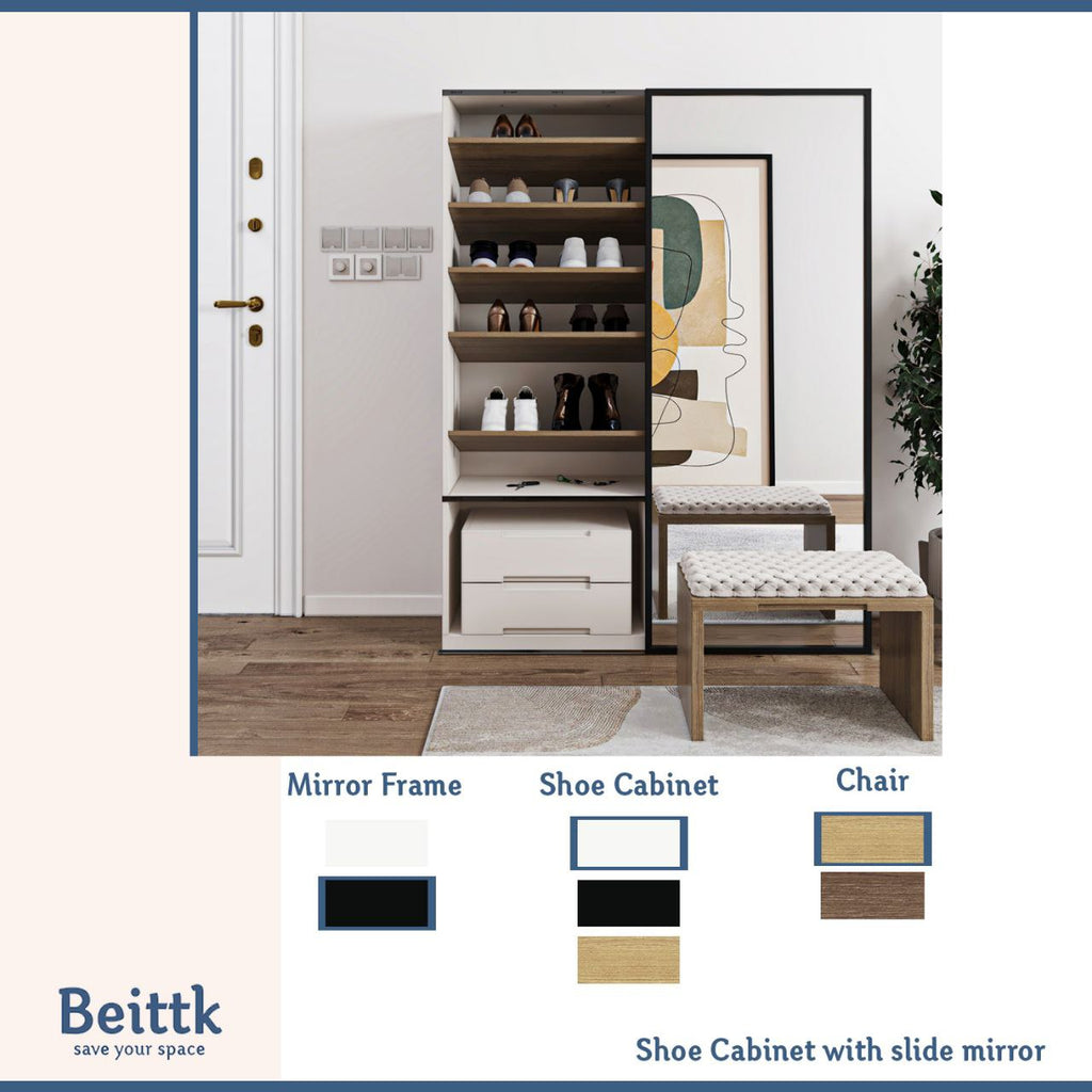 Shoe cabinet with mirror and bench